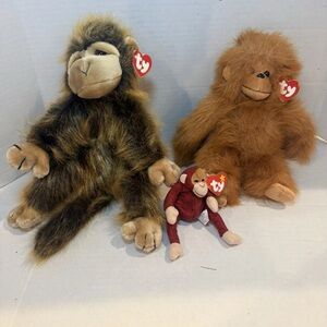Ty Beanie Buddy & Teenie Beanies Monkey Lot Of 3; Sweetheart, Tango, & Cha Cha